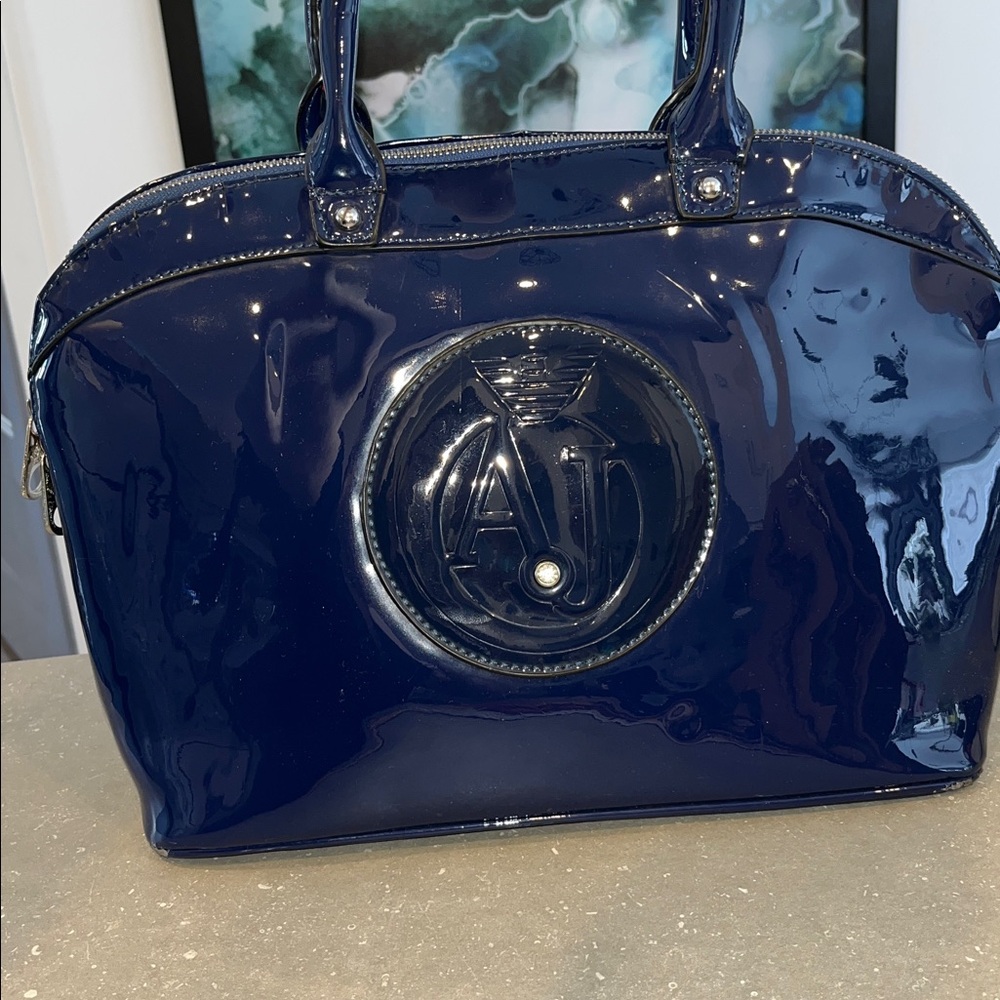 Armani Jeans Glossy Navy Satchel
